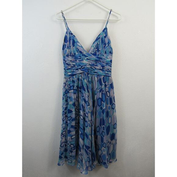 Marc Bouwer Size 4 Y2K Blue Funky Pattern Mini Tank Dress 100% Silk Glamit! - Picture 5 of 6
